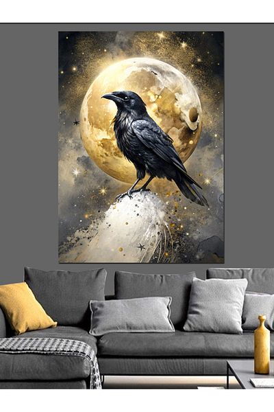 Tablomega Pânză decorativă Full Moon And Crow - Lemn MDF