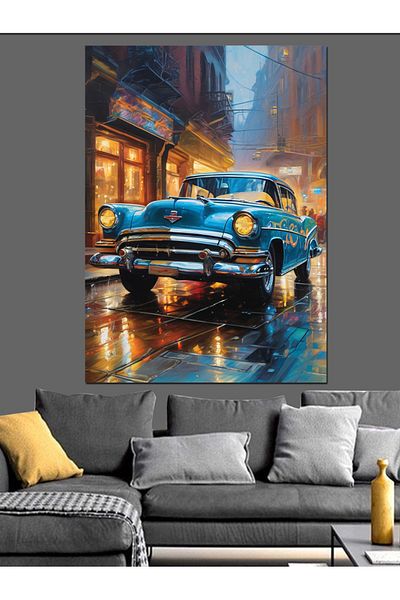 Tablomega Pânză decorativă Retro Classic Blue Car - Lemn MDF