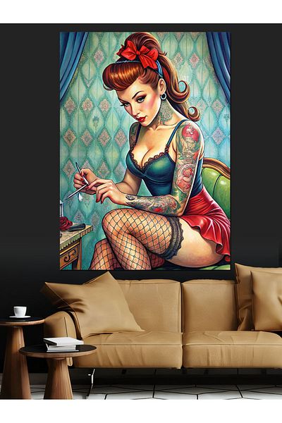 Tablomega Canvas Decorativ Tattoo Artist Pin Up Girl - Lemn MDF
