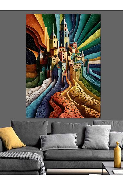 Tablomega Clădiri colorate Pânză decorativă - Lemn MDF