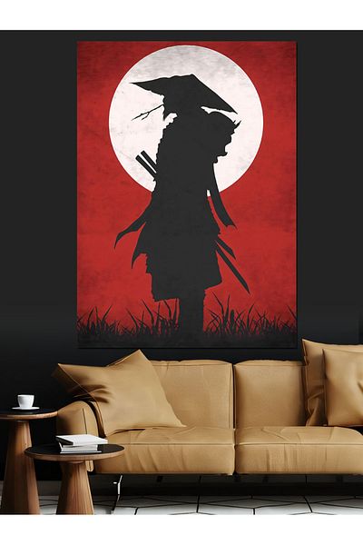 Tablomega Pânză Decorativă Samurai și Lună - Lemn MDF