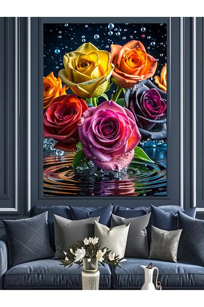 Tablomega Pânză decorativă cu trandafiri colorați - Lemn MDF