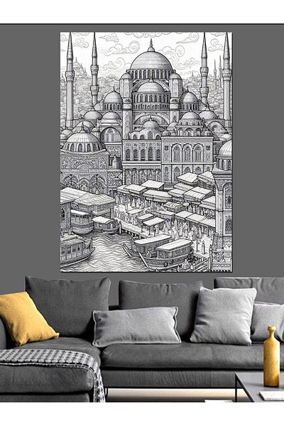 Tablomega Pânză decorativă pentru moschee istorică alb-negru - MDF Lemn