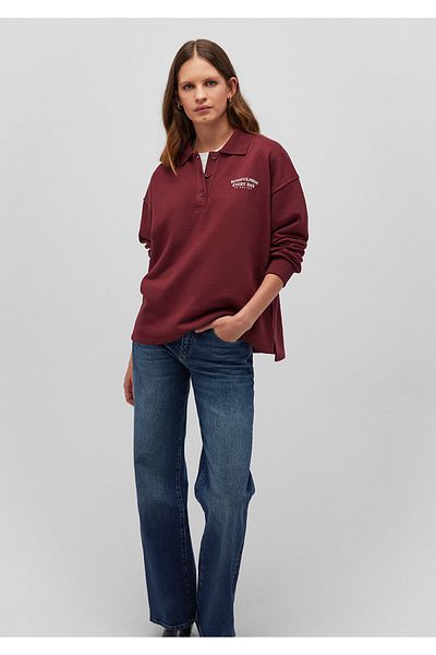 Mavi Long Sleeve Burgundy Polo T-Shirt Loose Fit / Loose Relaxed Fit 1613020 -70394