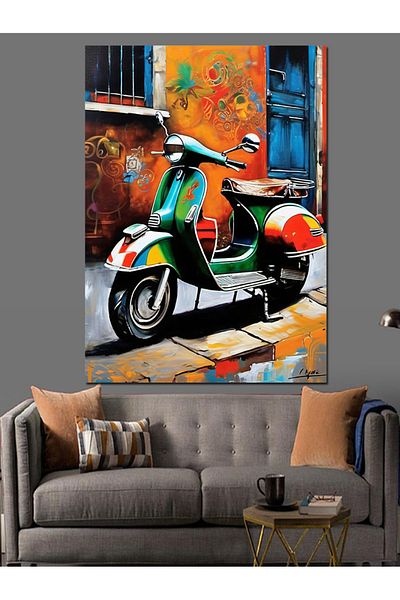 Tablomega Scooter Retro Motocicletă Pânză Decorativă - Lemn MDF Pictat