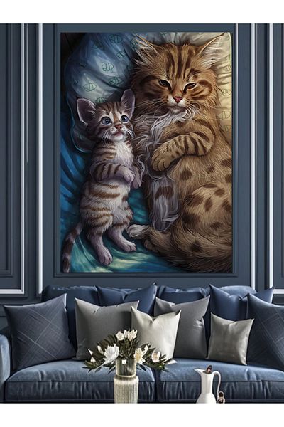 Tablomega Pisicuță și mama ei Pânză Decorativă - Lemn MDF