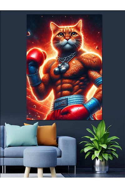 Tablomega Pânză decorativă pisică boxer musculară - pictură din lemn MDF