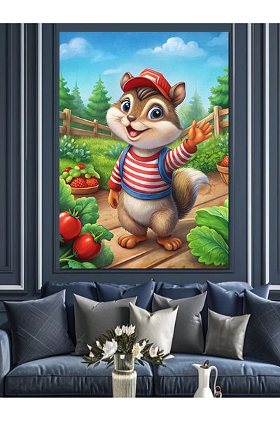 Tablomega Pânză Decorativă Câmp și Veveriță - Lemn MDF