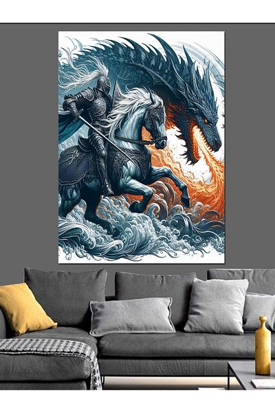 Tablomega Pânză Decorativă Dragon și Cavaler - Lemn MDF