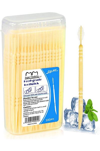 COOYA Dental Floss, 2-in-1 Double Head Interdental Toothpick Brush, 100 Pcs/Box, Yellow