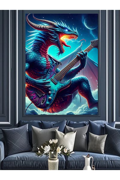 Tablomega Chitară electrică Dragon care cântă Pânză decorativă - Lemn MDF
