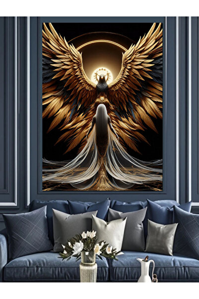 ekart Altın Kanatlı Kuş Ve Kadın Dekoratif Kanvas - Mdf Ahşap Tablo