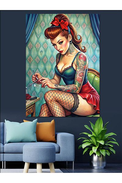 Tablomega Canvas Decorativ Tattoo Artist Pin Up Girl - Lemn MDF