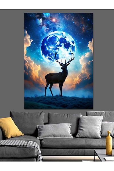 Tablomega Pânză decorativă Full Moon And Deer - Lemn MDF