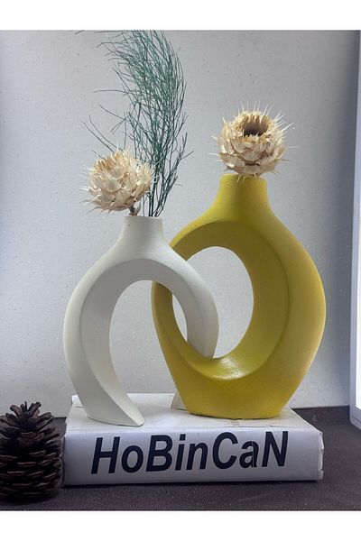BLANJ Yellow Cream Dear Vase Set of 2