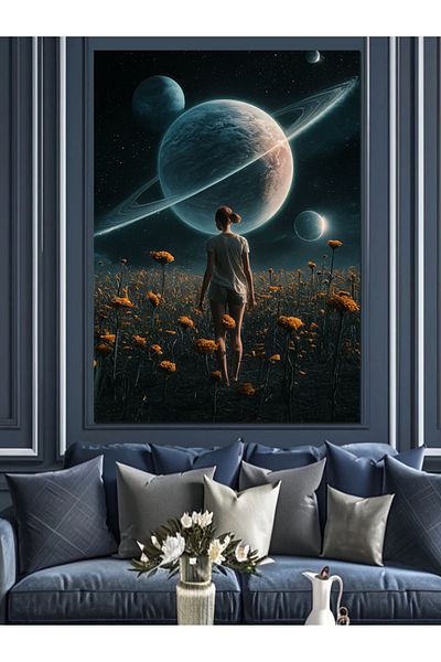 Tablomega Pânză decorativă Flower Field And Planets - Lemn MDF