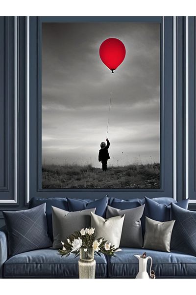 Tablomega Pânză decorativă pentru copii cu balon roșu zburător - masă din lemn MDF