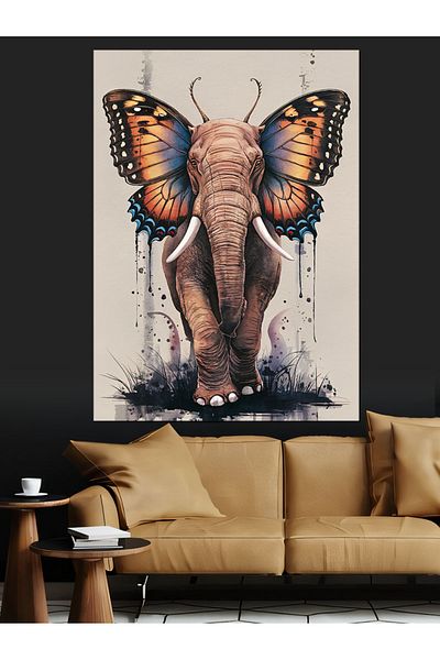 Tablomega Pânză Decorativă Elefant cu Ureche de Fluture - Lemn MDF