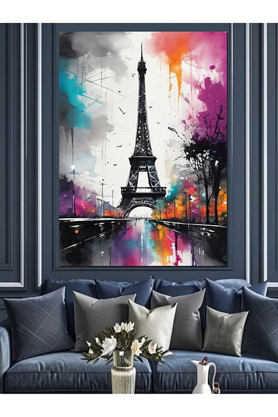 Tablomega Pânză decorativă Turnul Eiffel colorat - Lemn MDF