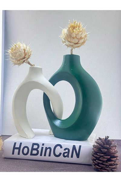 BLANJ Green Cream Dear Vase Set of 2