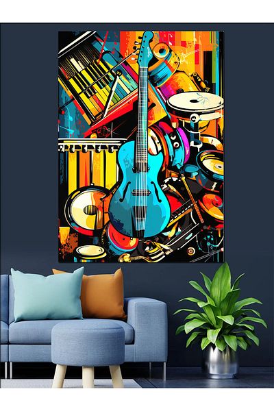 Tablomega instrumente muzicale colorate și vioară Canvas Decorativ - MDF Lemn Tablo