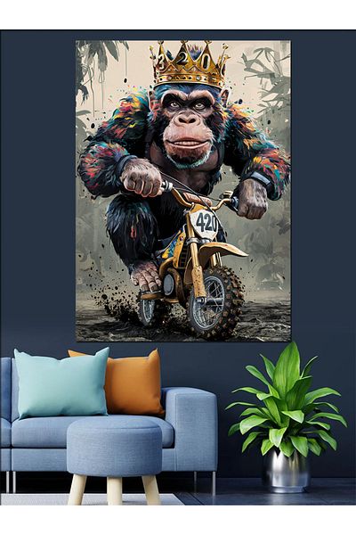 Tablomega Maimuță care conduce o motocicletă Pânză decorativă - Lemn MDF