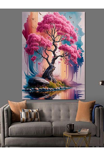 Tablomega Pânză decorativă cu copac roz - Lemn MDF