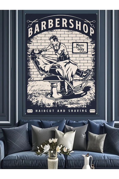 ekart Berber Dükkanı Temalı Dekoratif Kanvas - Mdf Ahşap Tablo
