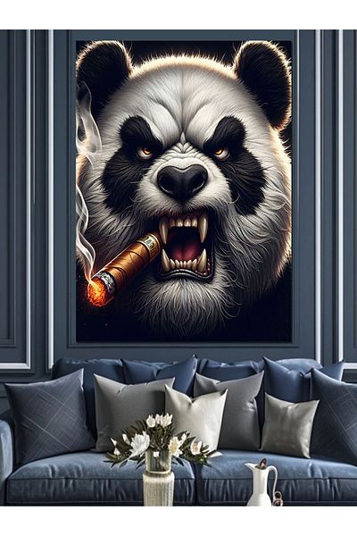 Tablomega Drinking Angry Panda Διακοσμητικός Καμβάς - Ξύλινος Τραπέζι MDF