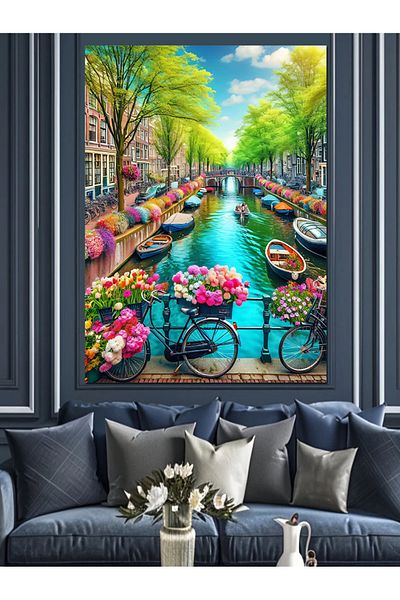 Tablomega Amsterdam Floral Bicycles Canvas Decorativ - MDF Lemn