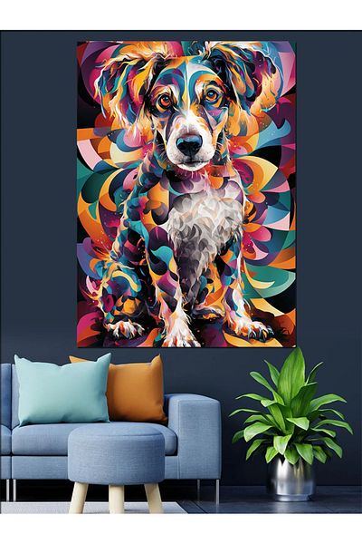 Tablomega Pânză decorativă pentru câine pictat colorat - MDF Lemn