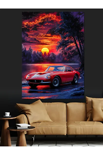 Tablomega Roșu Convertible Sport Car Canvas Decorativ la apus de soare - MDF Lemn