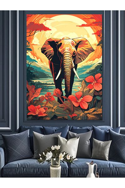Tablomega Elefant care merge prin pădure Pânză decorativă - Lemn MDF