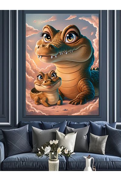 Tablomega cățeluș crocodil și mama lui Pânză Decorativă - Lemn MDF Pictură