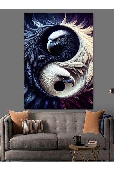 Tablomega Yin Yang Păsări Albe Negre Pânză Decorativă - Lemn MDF Pictură