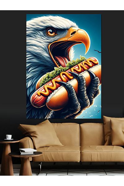 Tablomega Canvas Decorativ Vultur Mănâncă Hotdog - Lemn MDF