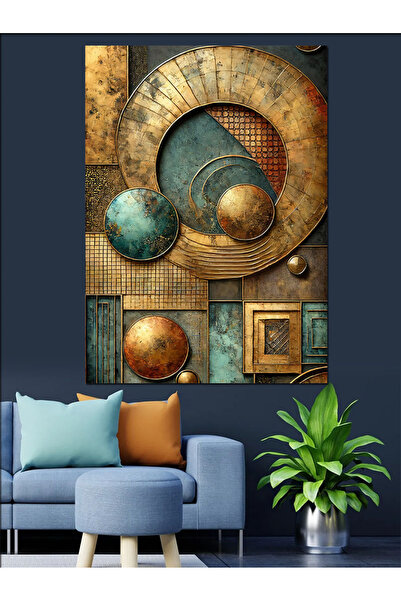 ekart Eski Dairesel Tasarım Dekoratif Kanvas - Mdf Ahşap Tablo