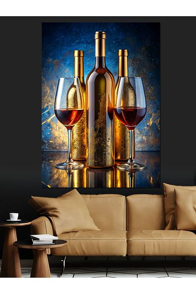 Tablomega Pahar și sticle de vin Pânză decorativă - Lemn MDF