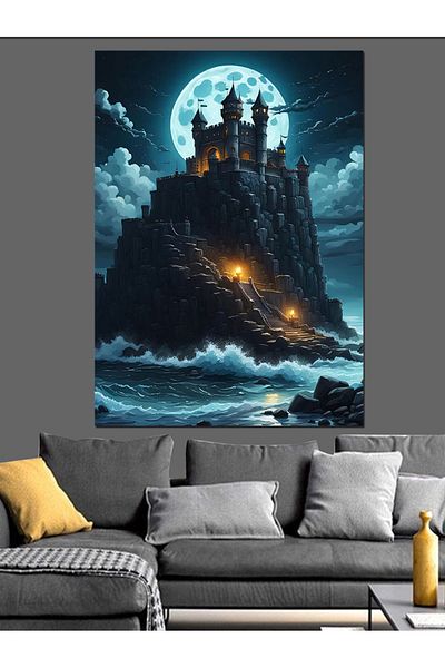 Tablomega Pânză Decorativă Castel și Lună Plină - Lemn MDF