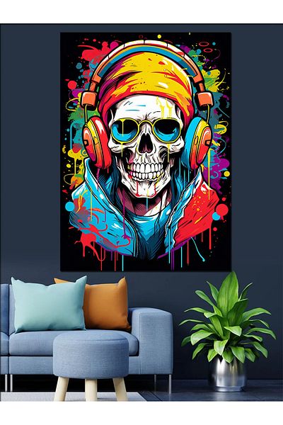Tablomega Craniu care asculta muzica Canvas Decorativ - Tabla din lemn MDF