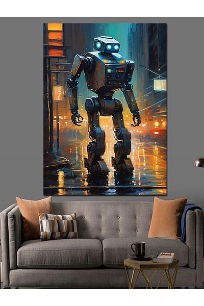 Tablomega Robot în oraș Pânză decorativă - Lemn MDF