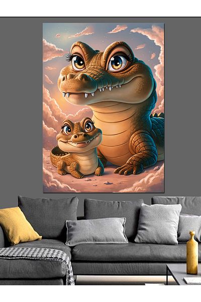 Tablomega cățeluș crocodil și mama lui Pânză Decorativă - Lemn MDF Pictură