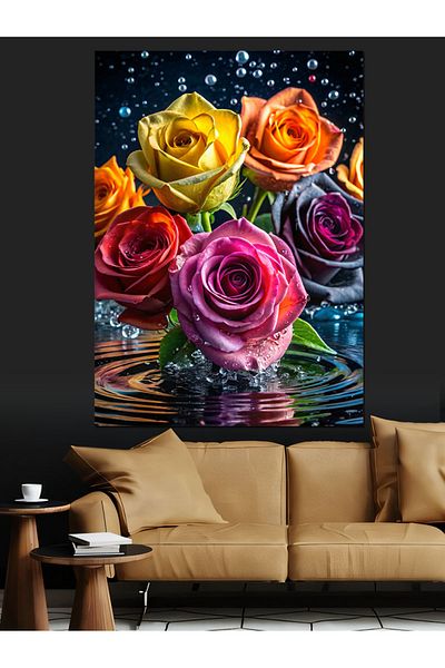 Tablomega Pânză decorativă cu trandafiri colorați - Lemn MDF