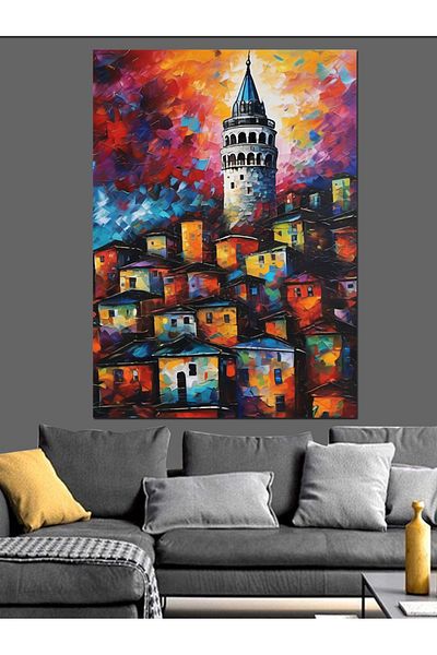 Tablomega Turnul Galata in Tonuri Pastel Pictura Decorativa Canvas - Lemn MDF