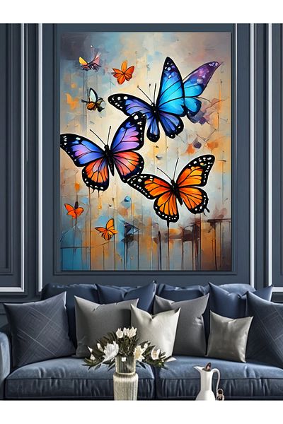 Tablomega Pânză decorativă Fluturi Colorați - Lemn MDF