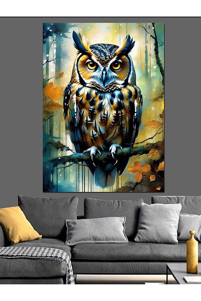 Tablomega Pânză decorativă cu bufniță și fundal abstract - pictură din lemn MDF