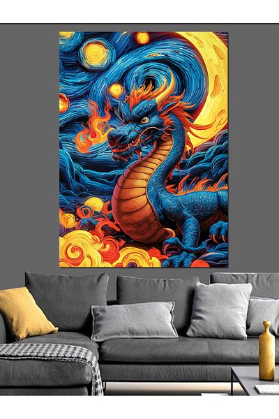 Tablomega Pânză decorativă Dragon în stil Van Gogh - Lemn MDF