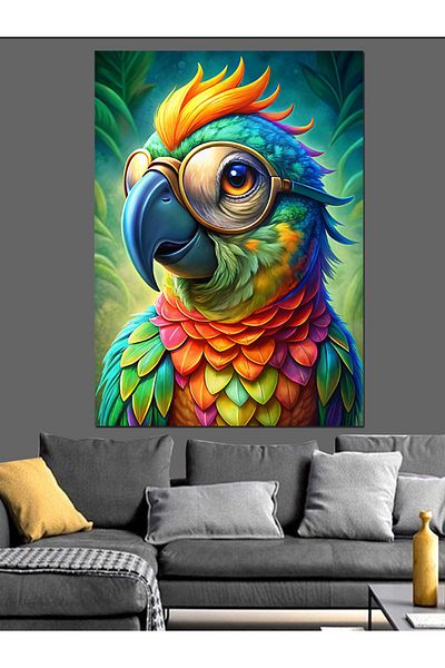 Tablomega Pânză decorativă cu papagal colorat - Lemn MDF