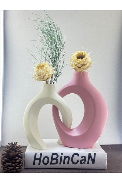 BLANJ Pink Cream Dear Vase Set of 2