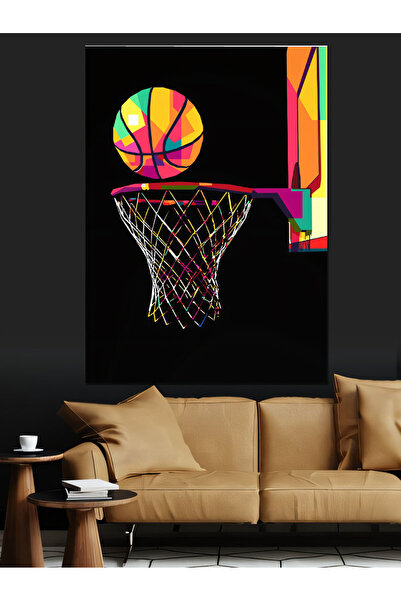 Tablo Mega Basketbol Topu Ve Potası Dekoratif Kanvas - Mdf Ahşap Tablo